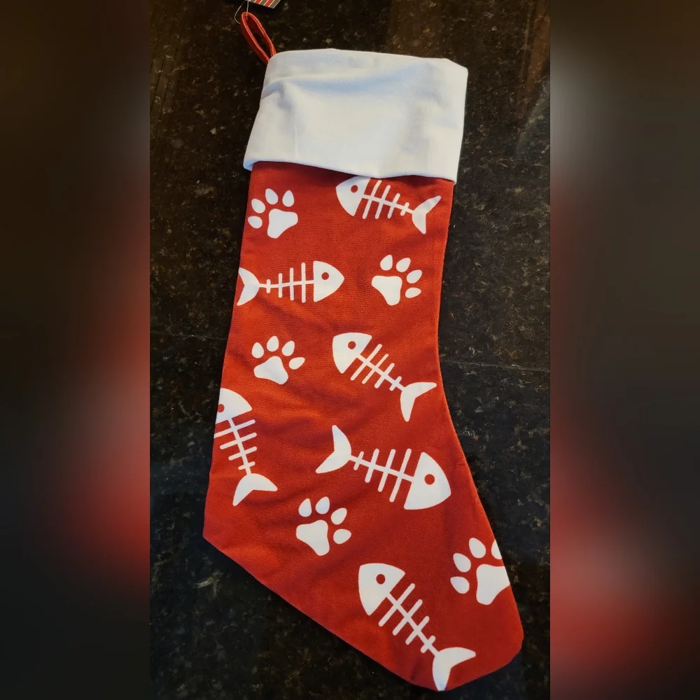 Olivia's Room Felix Fish Bones faux velvet Christmas stocking New